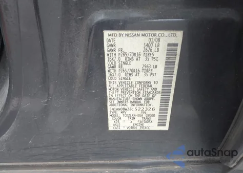 2008 Nissan Xterra S from USA, damaged, VIN 5N1AN08W28C522326